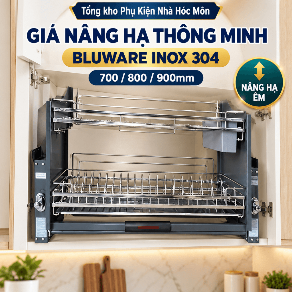 Giá Nâng Hạ Thông Minh BLUWARE – kệ nâng hạ bát đĩa