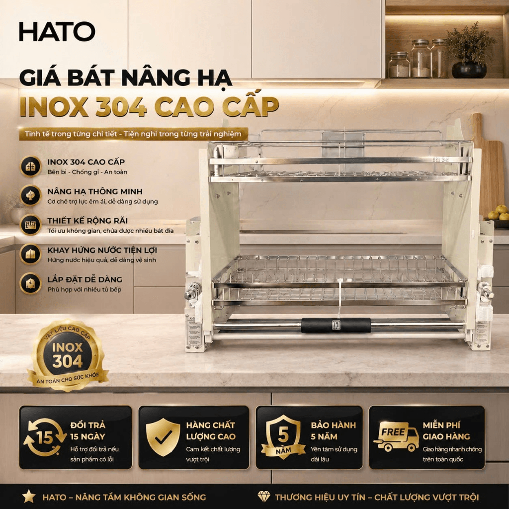 Giá Bát Nâng Hạ HATO – kệ nâng hạ bát đĩa