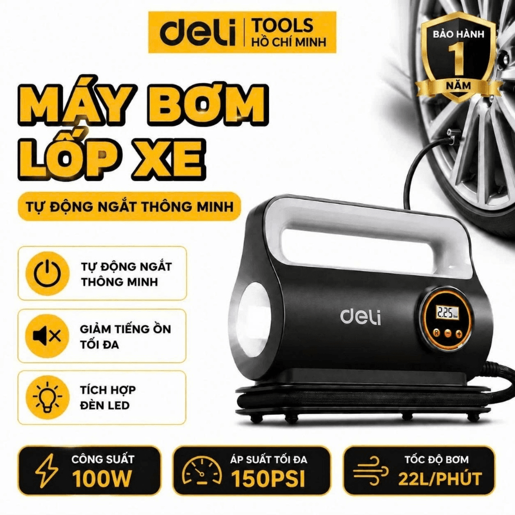 Máy Bơm Lốp Ô Tô DELI – máy bơm lốp ô tô tự động