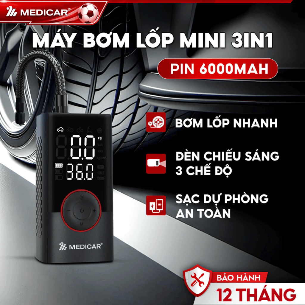 Máy bơm lốp xe máy & ô tô Medicar – máy bơm lốp ô tô tự động