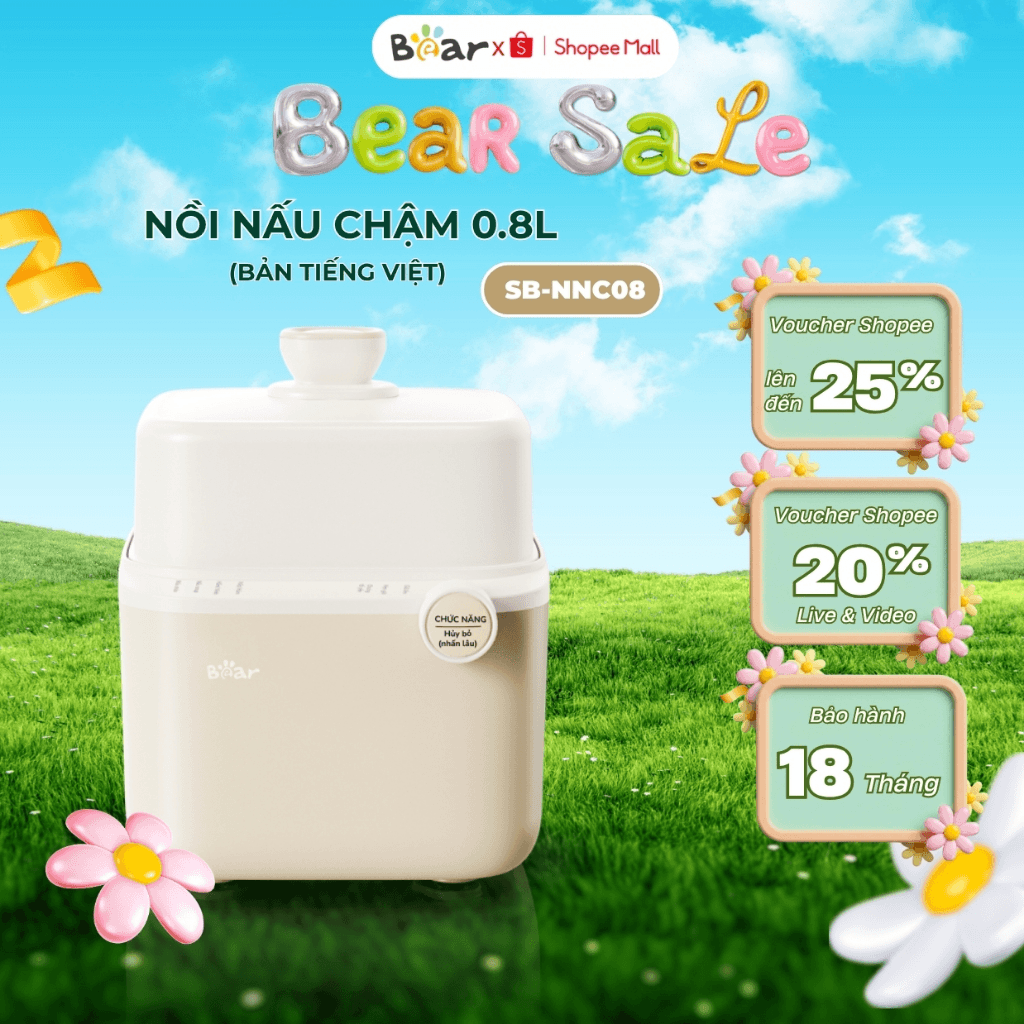 Nồi Nấu Cháo Chậm Bear 0,8L – nồi nấu chậm