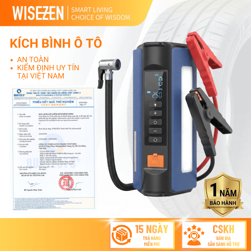 Bơm lốp Wisezen TO4 – máy bơm lốp kích bình ô tô