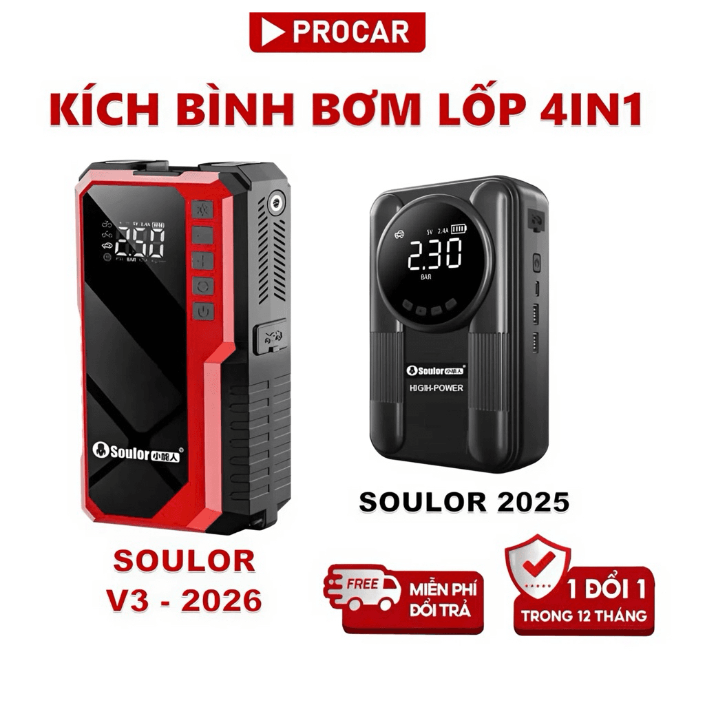 Máy bơm lốp SOULOR V3 – máy bơm lốp kích bình ô tô